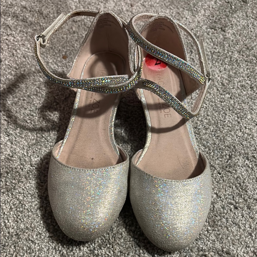 Sparkling Silver Ankle Strap Flats